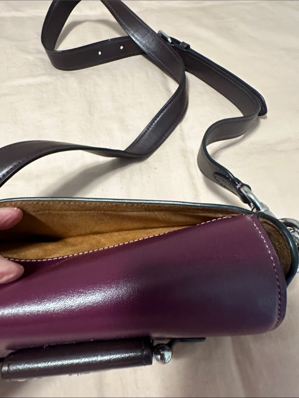 Coach Plum Leather Turnlock Crossbody with Brown Strap - Picture 10 of 10